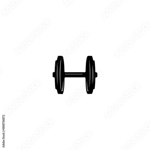 Black dumbbell silhouette icon for fitness and weightlifting isolated on white background.