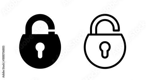 Black and white padlock icons, one unlocked and one locked, representing security and privacy.