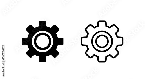 Outline and solid gear icons, ideal for concepts related to engineering, settings, and collaboration.