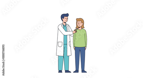 Doctor Examining Patient's Throat with Tongue Depressor Vector Illustration