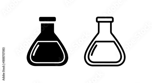 Erlenmeyer flask icons in solid black and outline, representing chemistry and laboratory experiments
