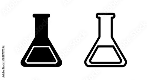 Simple icons of a conical flask, one solid and one outlined, for chemistry and science imagery