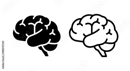 Brain Icon Set: Profile View, Black and White Symbols for Mind, Thought, and Intelligence