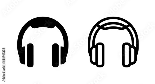 Audio Headphones Icon Set: Black and White Symbols for Listening, Music, and Sound