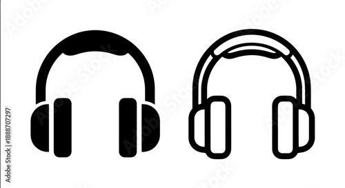 Music Headphones Icon Set: Black and White Symbols for Sound, Audio, and Listening