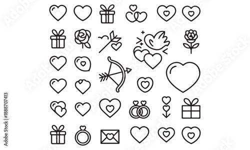 valentine’s-day outline or line icon design bundle.
