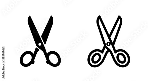 Black and white icons of scissors, symbolizing cutting, editing, and crafts