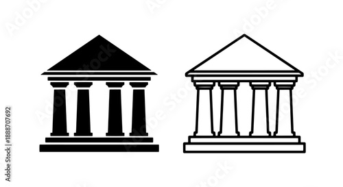 Black and white icons representing a classic Greek or Roman building with columns, symbolizing government, law, or history.
