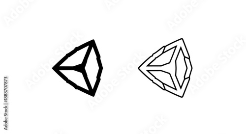 Triangular prism geometric shape icon in solid and outline styles, representing structure or complexity