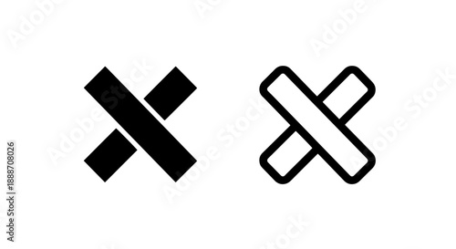 Cross Symbol Icon Set: Solid Black and Outline Variations