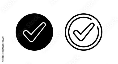 Check Mark Icon Set: Solid Circle and Outline Circle Variations