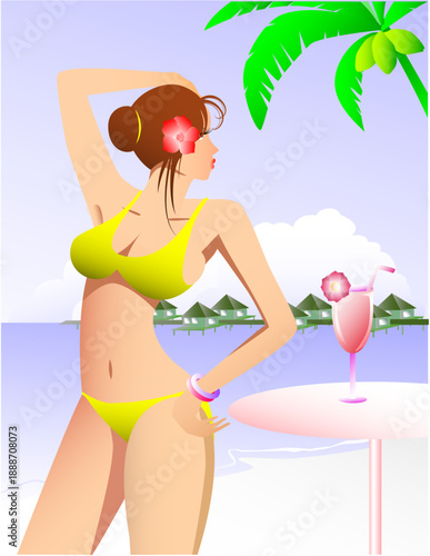 ビーチでポーズをとる女性