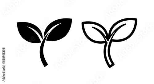 Outline and solid icons of a plant sprout, representing growth, nature, and new life
