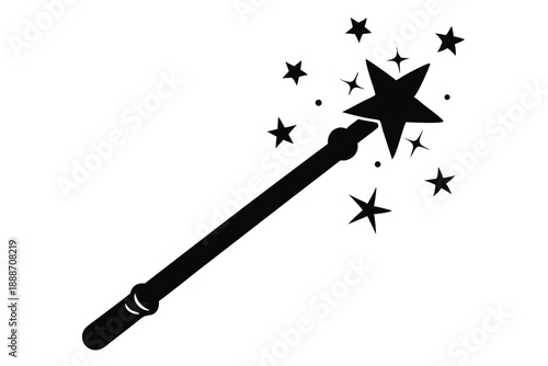 magic wand with sparkles line art silhouette vector illustration