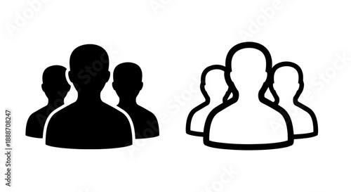 Group of people icon in solid and outline styles, representing community, team, or crowd