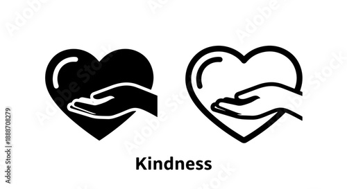 Kindness icon with a hand cradling a heart shape, symbolizing love, care, and compassion