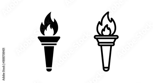 Torch icons in silhouette and outline, perfect for conveying ideas of energy, passion, and progress.