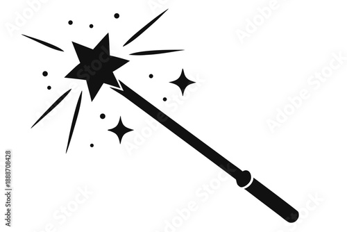 magic wand with sparkles line art silhouette vector illustration