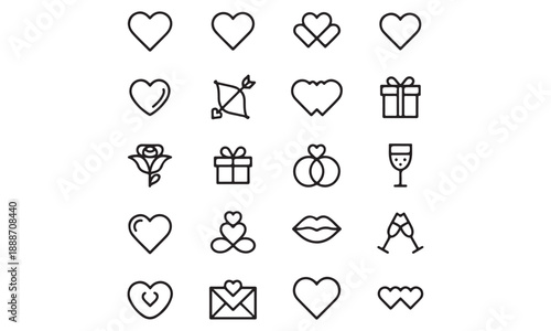 valentine’s-day outline or line icon design bundle.