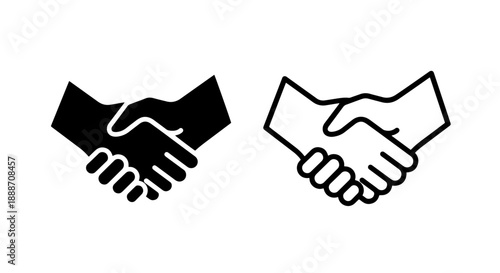 Handshake icons in solid black and outline, representing agreement, partnership, and trust.