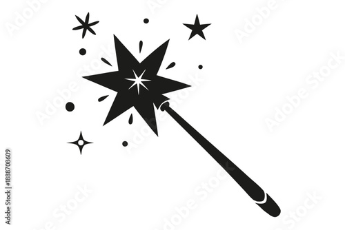 magic wand with sparkles line art silhouette vector illustration