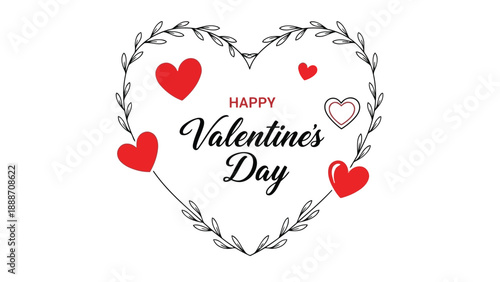 A decorative valentine s day wreath containing hearts and elegant script typography a romantic illustration