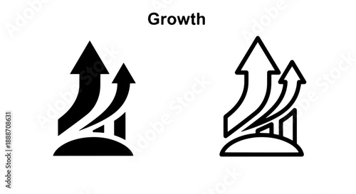 Bold icons illustrating business growth and progress with upward trending arrows.