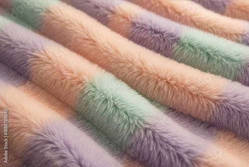 Plush pastel faux fur textile in lavender mint and blush stripes