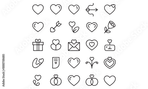 valentine’s-day outline or line icon design bundle.