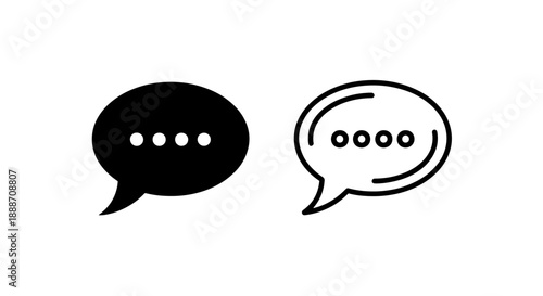 Typing Indicator Icon Set: Black Solid and Outline Speech Bubbles for Online Conversation