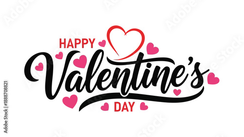 A festive valentine s day typographic design with hearts and a swirling decorative script style