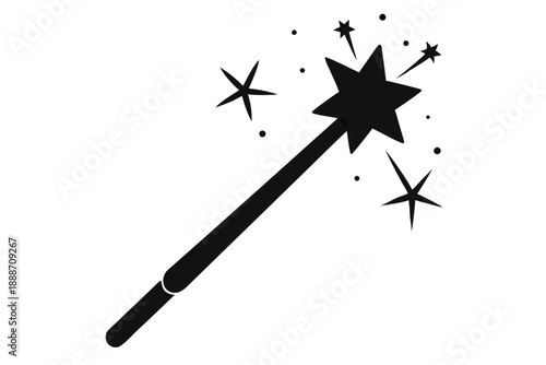 magic wand with sparkles line art silhouette vector illustration