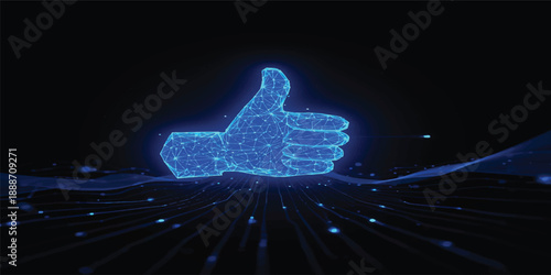 3d illustration of a blue and black thumb up like symbol icon representing a successful social media hand sign for web business communication