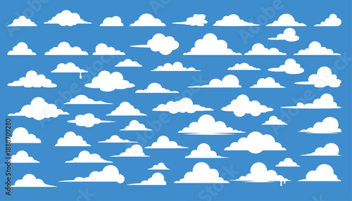 A Collection of Stylized White Clouds on a Blue Background