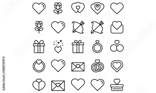 valentine’s-day outline or line icon design bundle.