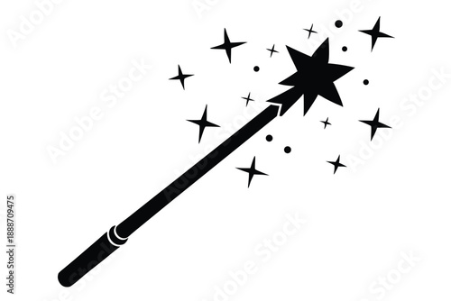magic wand with sparkles line art silhouette vector illustration
