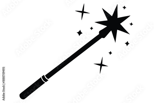magic wand with sparkles line art silhouette vector illustration