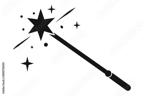 magic wand with sparkles line art silhouette vector illustration