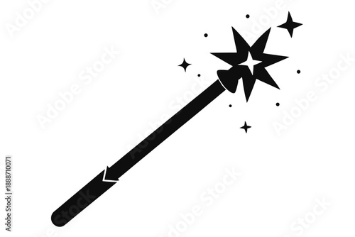 magic wand with sparkles line art silhouette vector illustration