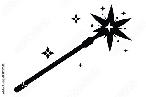 magic wand with sparkles line art silhouette vector illustration