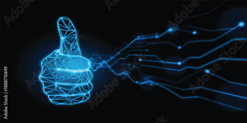 A medical science illustration of a human hand x-ray showcasing blue energy patterns and technological elements for modern health concepts