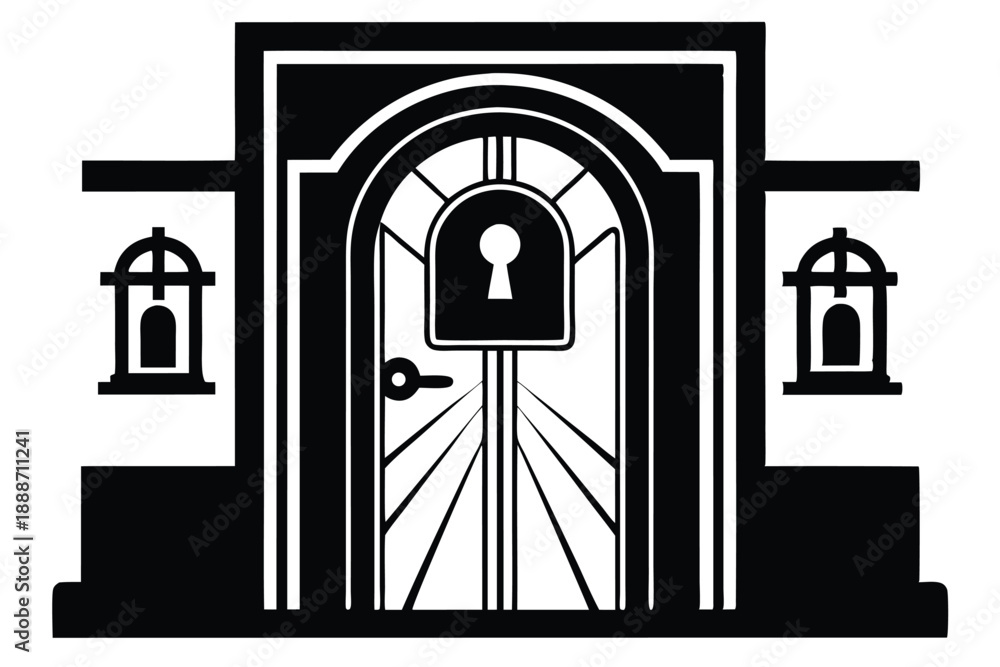 Fototapeta premium locked door line art silhouette vector illustration