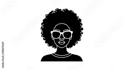 Illustration of a young woman with sunglasses and afro hairstyle from the front view