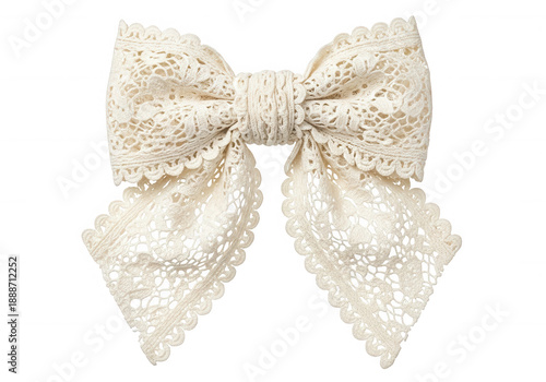 White lace bow decorative intricate isolated on a transparent background