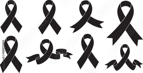 Black awareness ribbons on white background symbolism and support