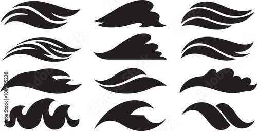 Collection of various black mustache silhouettes on white background