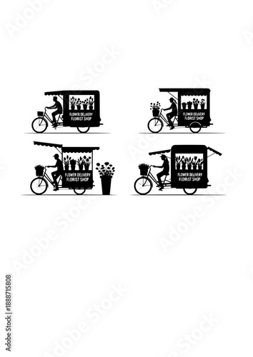 Flower Delivery Bicycle Silhouette, Mobile Florist Shop, Sustainable Small Business and Eco Friendly Urban Retail Vector Art