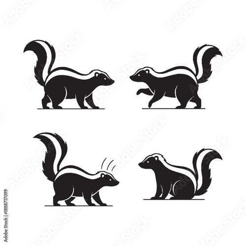  Skunk silhouettes walk and spray various poses