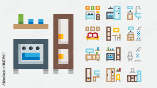 Home rooms and interior spaces symbols set