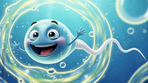 Cartoon Sperm Character in a Liquid Environment Promoting Conception Animation